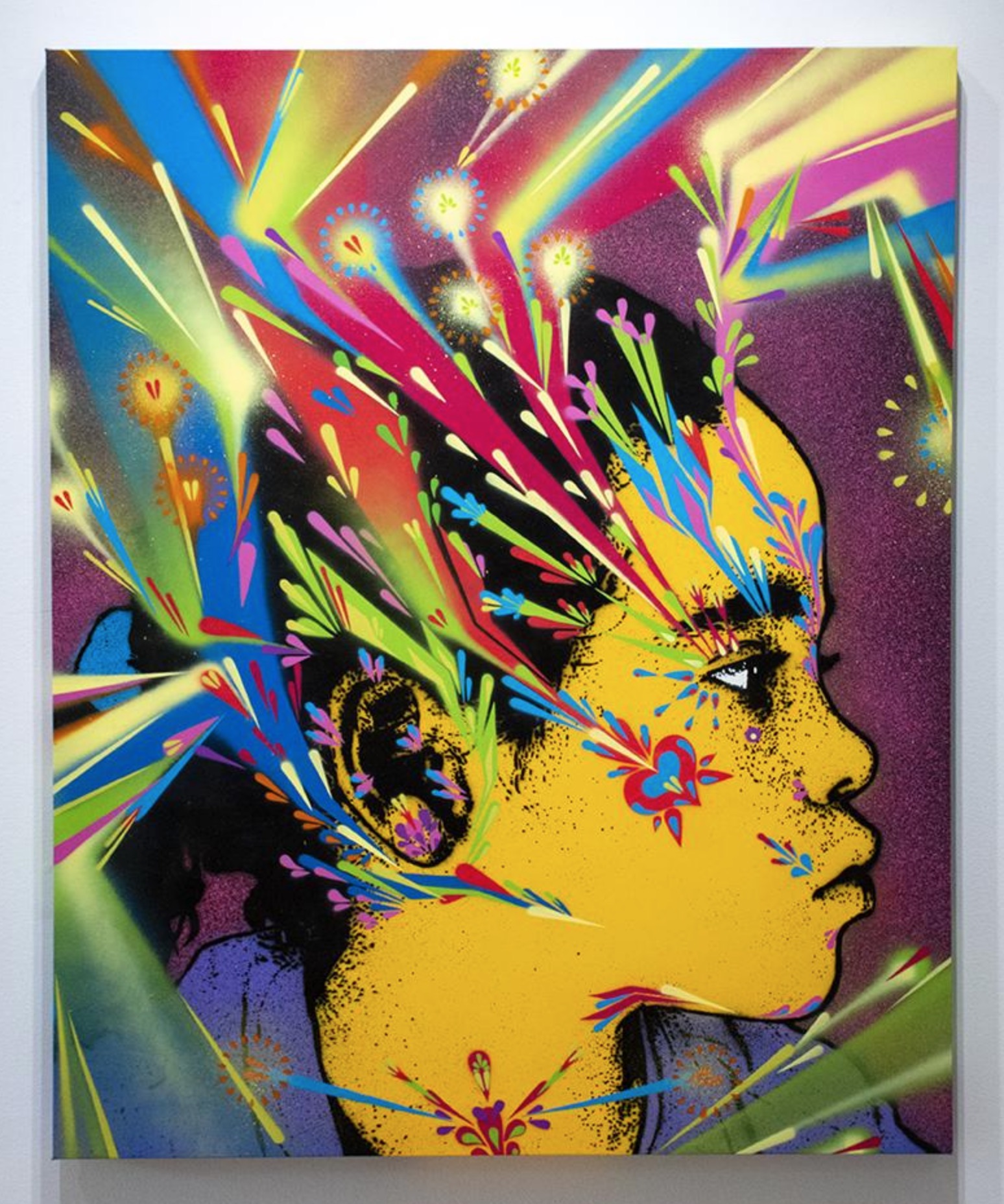 "San Andres Girl," 2019. Spraypaint on canvas. 38 x 46 in., 96.5 x 117 cm.